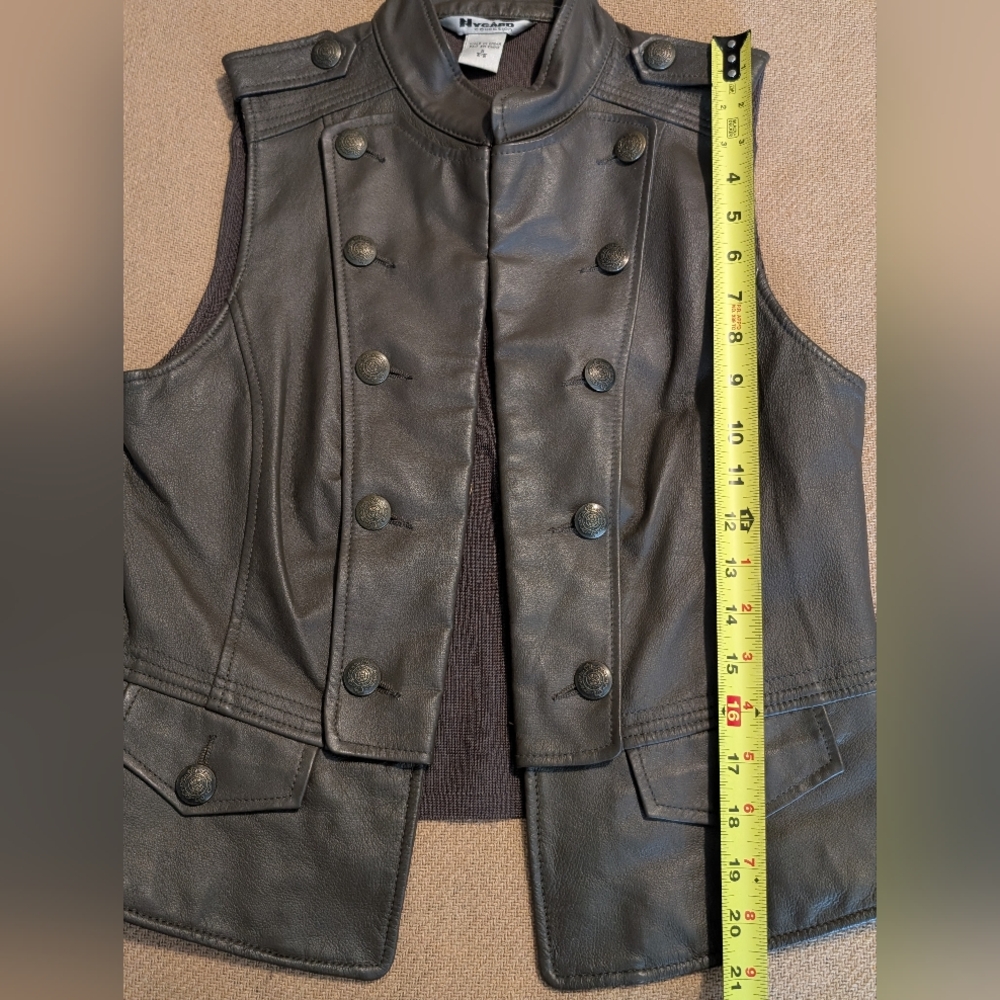 Nygard Collection Brown Leather Steampunk Style Vest Hook Closure Button Detail - Picture 14 of 14
